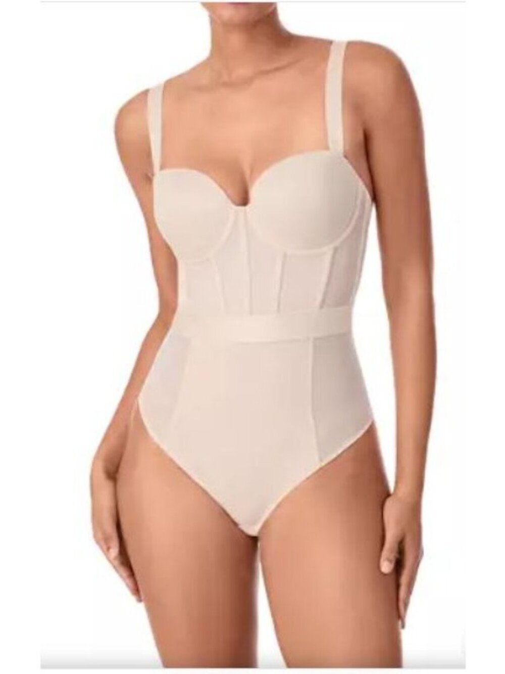 DKNY Nude NEW  Sheer Strapless Bodysuit Flawed 36C Thong Removable Straps Bride